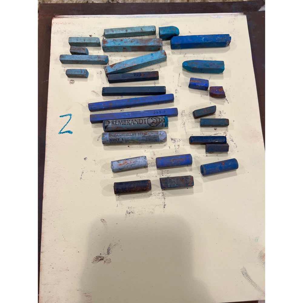 Rembrandt Winsor Newton & other Artist Pastels Lot Blue Teal Mixed Shapes 24pc